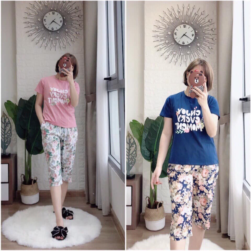 bộ ngố áo cotton chữ quần hoa