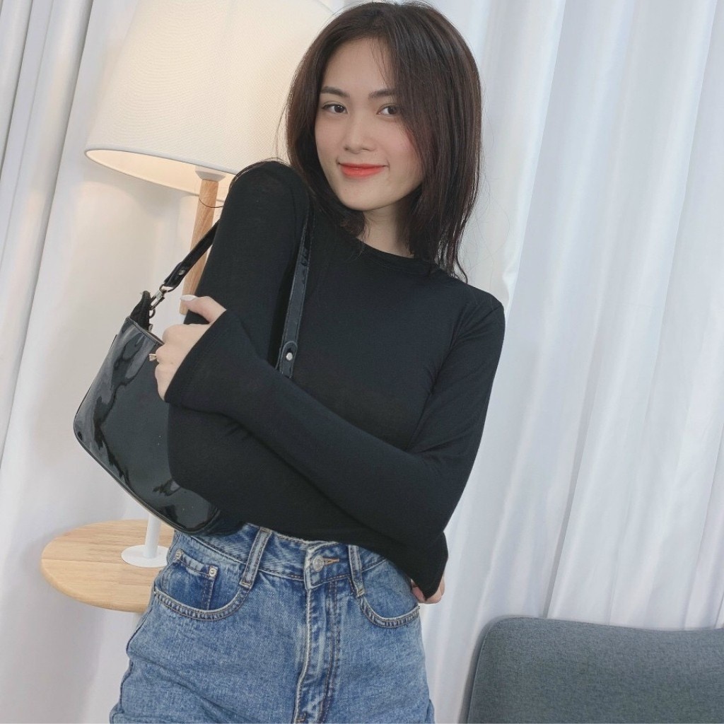ÁO THUN NỮ Tay Dài Cổ Tròn Size 40-55kg _ Chất Thun Mỏng mát, Mềm mại, Co giản Tốt