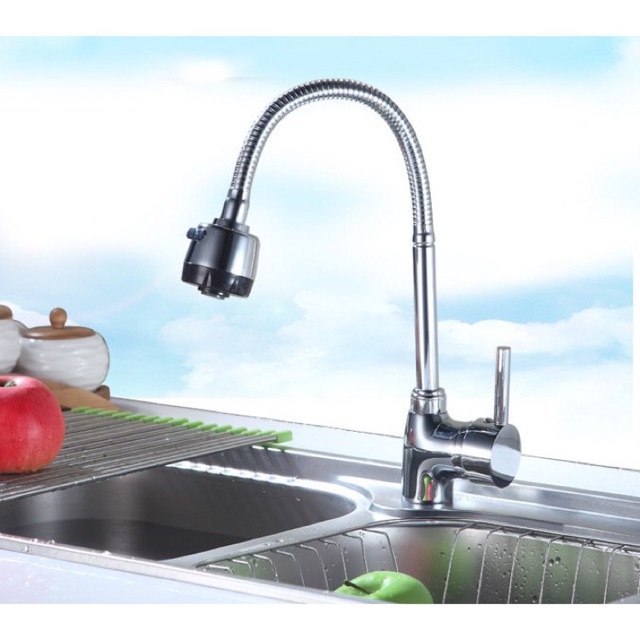 Vòi bếp nóng lạnh (cổ mềm) Hợp kim - Hàng Cao cấp ITALIA (Kèm đôi dây cấp nước)