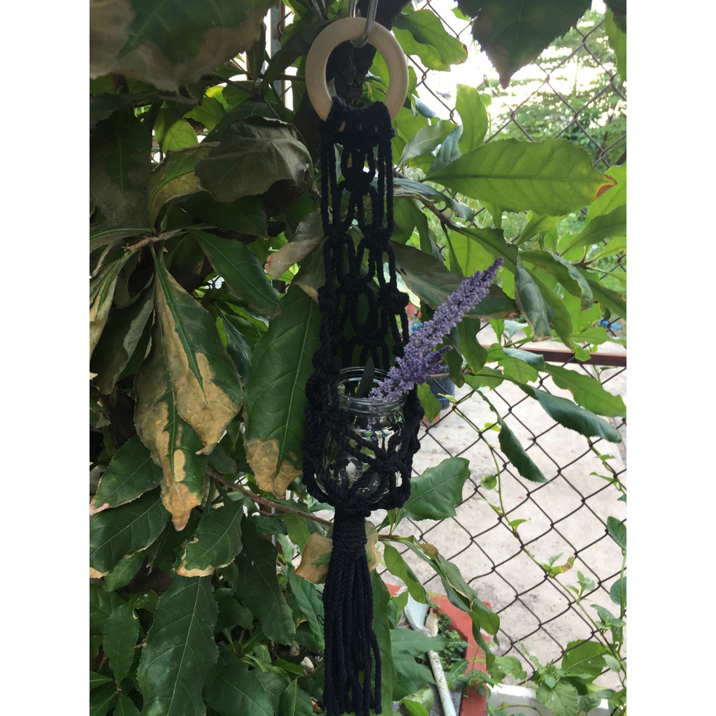 Giỏ treo chậu cây macrame mini cao 30cm, cỡ nhỏ để treo cây không khí hoặc trang trí làm vườn | Macrame plant hanging
