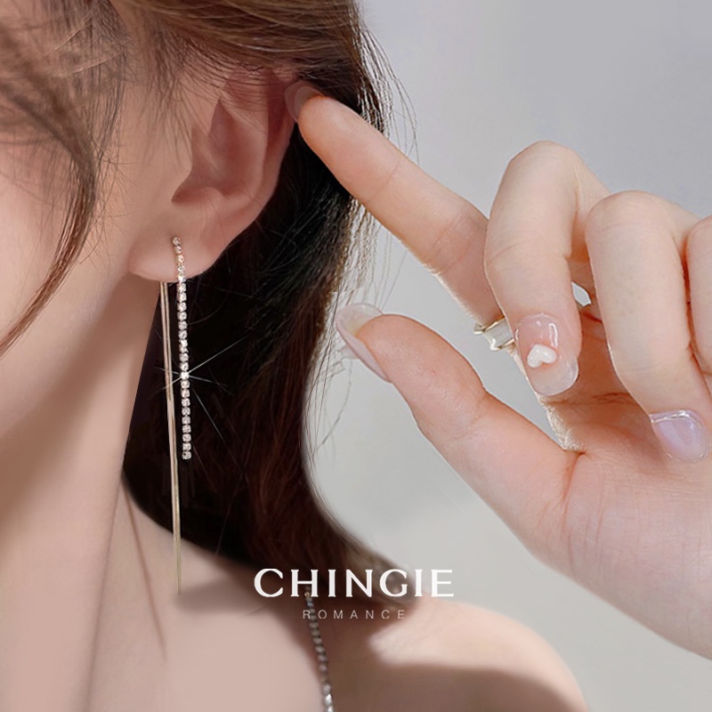 Khuyên Tai Dáng Dài Mỏng Phối Tua Rua Thời Trang Hàn Quốc 2022 Cho Nữ