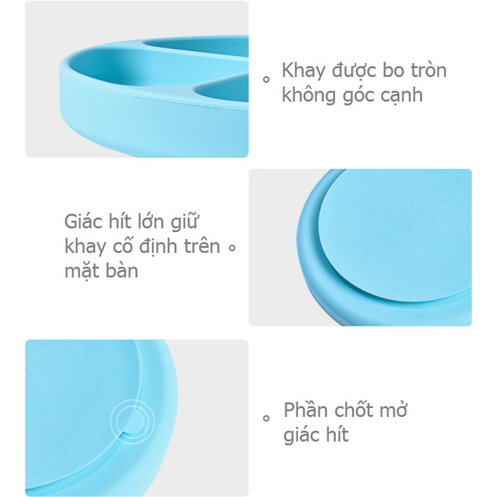Khay ăn dặm silicon chống đổ đế hút chân không an toàn cho bé