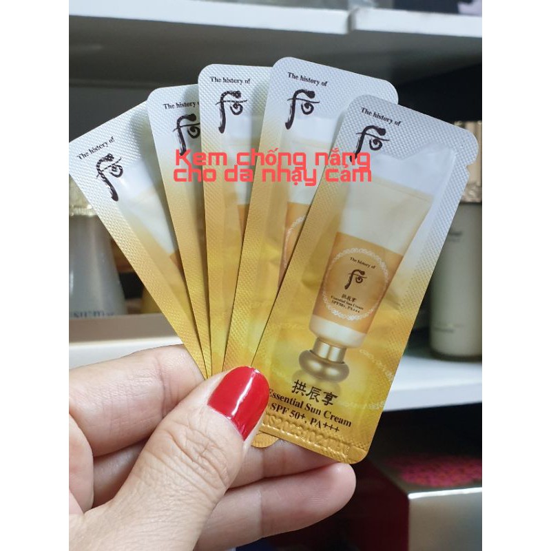 Set 10 gói Kem Chống Nắng Dành Cho Da Nhạy Cảm WHOO ESSENTIAL SUN CREAM SPF50 +/PA +++