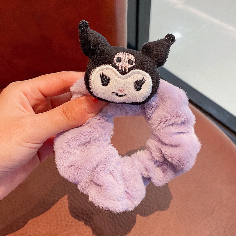 Dây Buộc Tóc Cao Su Bọc Vải Lông Hình Búp Bê Sanrio Dễ Thương Thời Trang Thu Đông