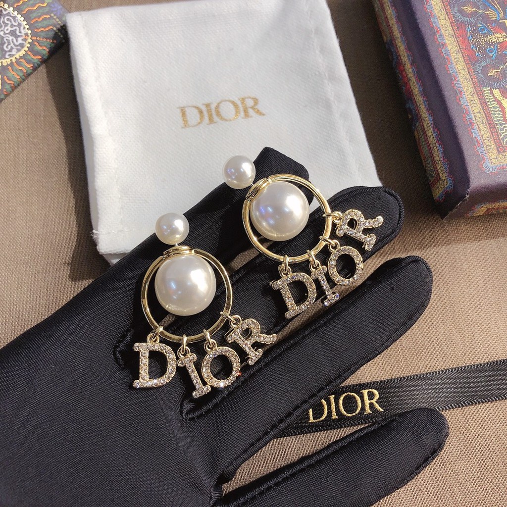 Dior Bông Tai Chữ Cái Đính Ngọc Trai Thời Trang Cho Nữ