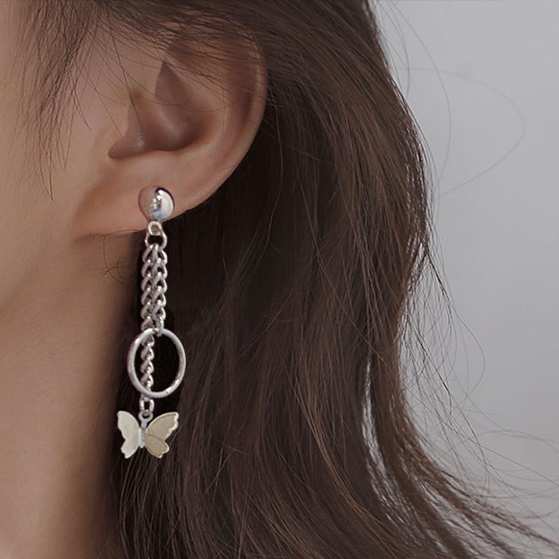 Khuyên tai IF YOU màu vàng/bạc dạng kẹp đính pha lê ngọc trai giả hình bướm phối tua rua thời trang