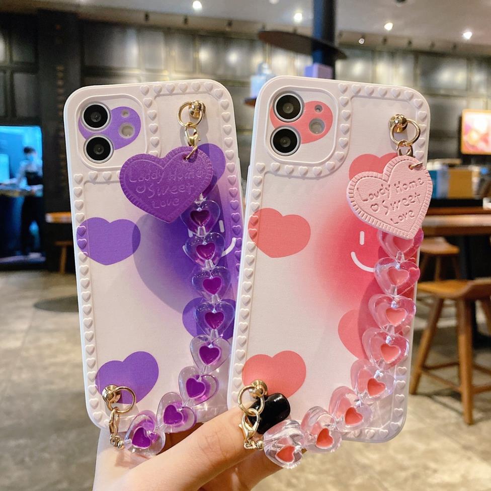 Ốp lưng iphone cạnh tim kèm móc 6 6plus 7plus 8plus X Xs max 11 11promax 12 12pro 12promax 13 13pro 13promax DT18