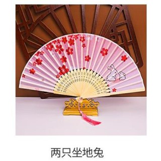 Quạt cổ trang dây tuyến xếp cầm tay quà tặng xinh xắn phong cách Trung Quốc (Vải lụa) Tán rộng 38cm