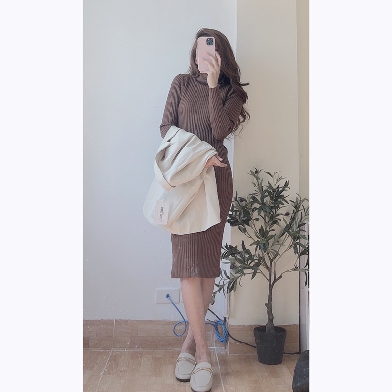 Váy len body váy ôm người dài qua gối chất len dày dặn | BigBuy360 - bigbuy360.vn