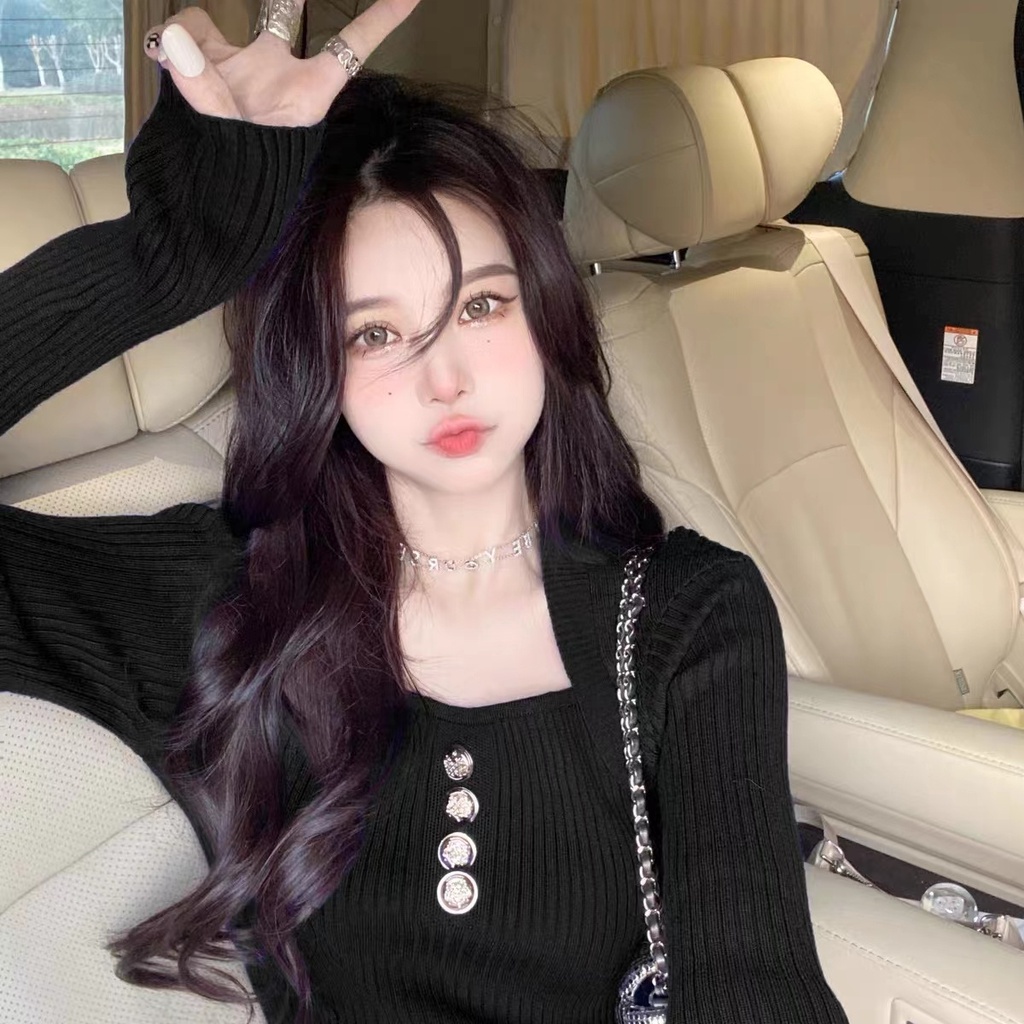 【ZHELIHANGFEI】Áo Len Tay Dài Lưng Cao Thời Trang Cho Nữ