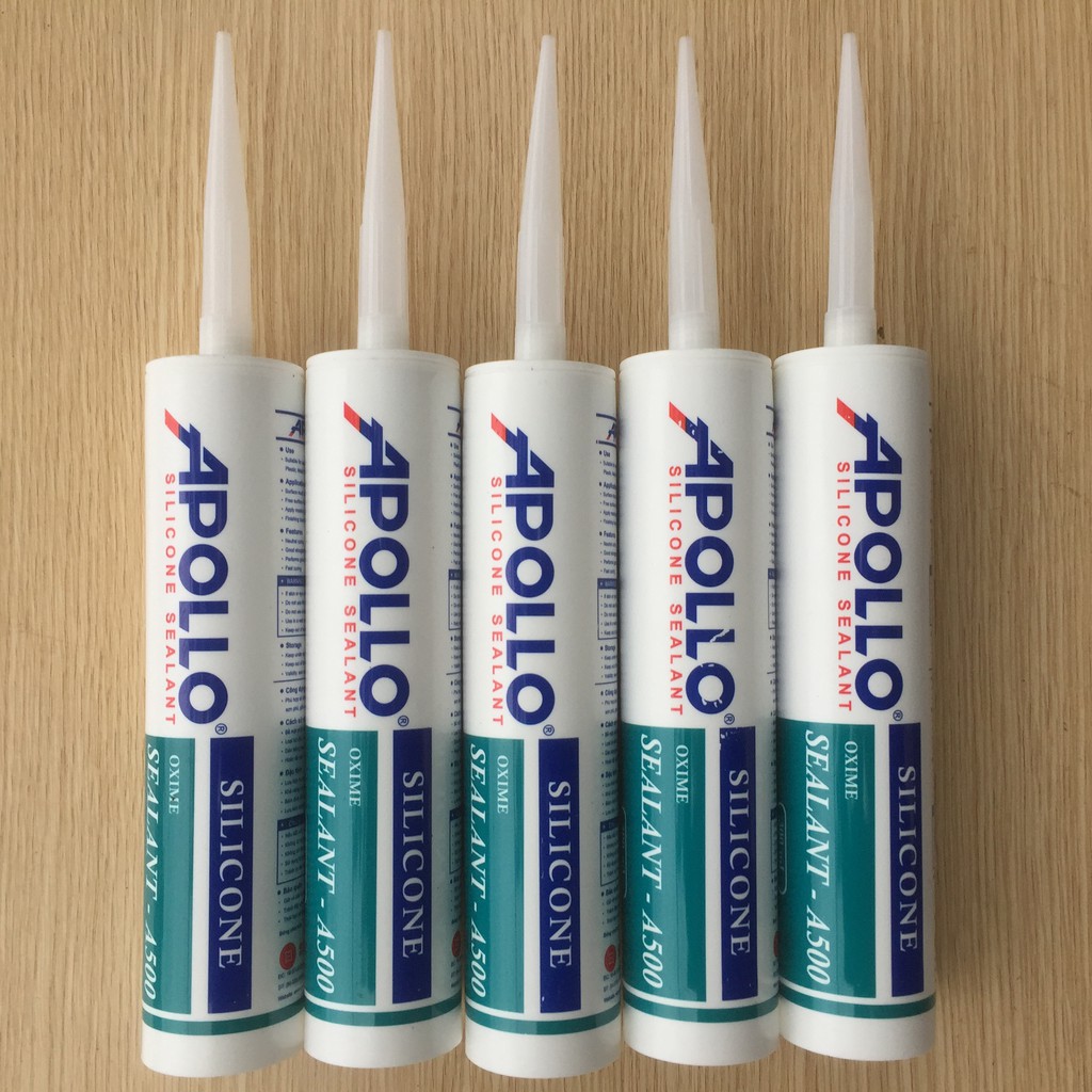 5 lọ keo silicon Apolo A500 màu trắng trong, trắng sữa và màu đen