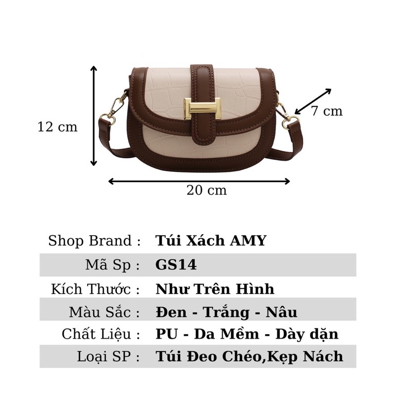 Túi Đeo Chéo Nữ Thời Trang Phối Da Nhiều Màu Khóa Kim Loại Phong Cách Hàn Siêu Xinh