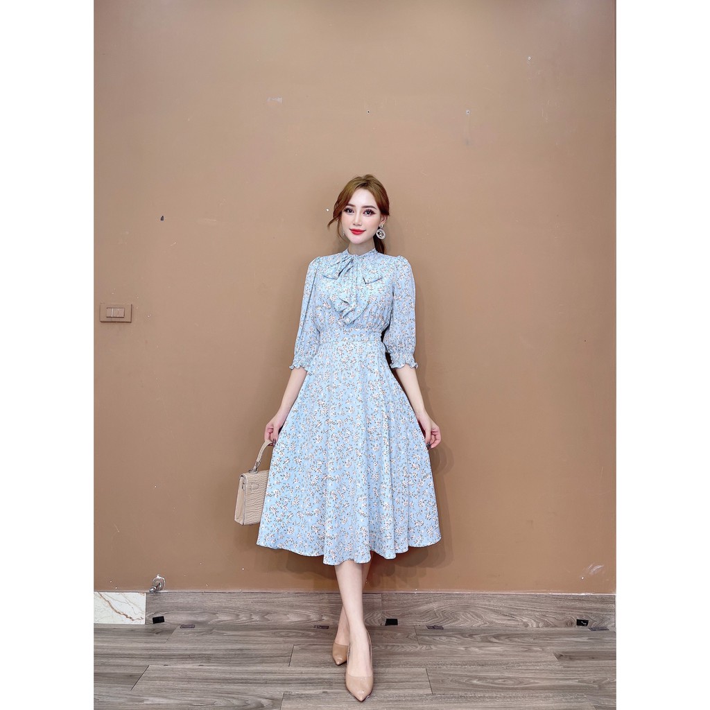 [Mã SKAMA06 giảm 8% tối đa 50K đơn 250K] Monoco- Váy xòe cổ nơ tay lỡ chun- 8519 | BigBuy360 - bigbuy360.vn