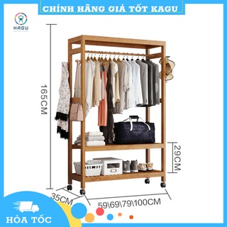 Giá Treo Quần Áo Gỗ  có bánh xe - Kệ Treo Quần Áo Decor Phòng Phong Cách Hàng Quốc KAGU