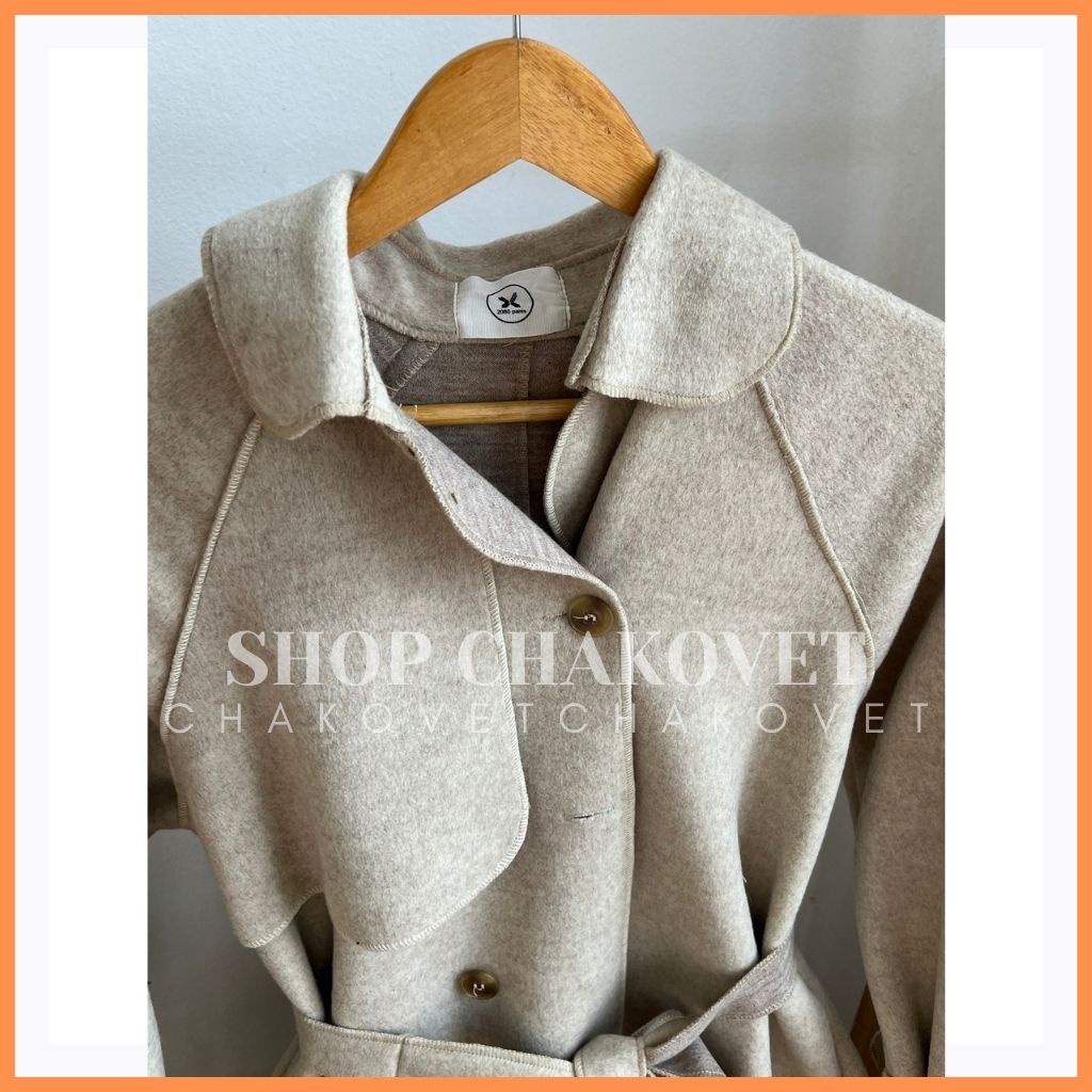 Áo dạ nữ dáng dài phong cách hàn quốc AD8132, kiểu áo khoác ngoài 1 lớp dày dặn màu be có đai eo vai tay đẹp sanh chảnh | BigBuy360 - bigbuy360.vn