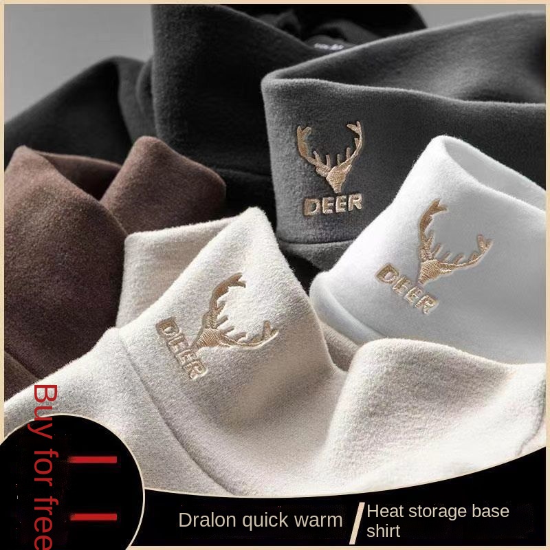 Áo thun tay dài cổ cao dáng rộng hai mặt bằng vải nhung dày cỡ lớn thời trang thu đông cho nam