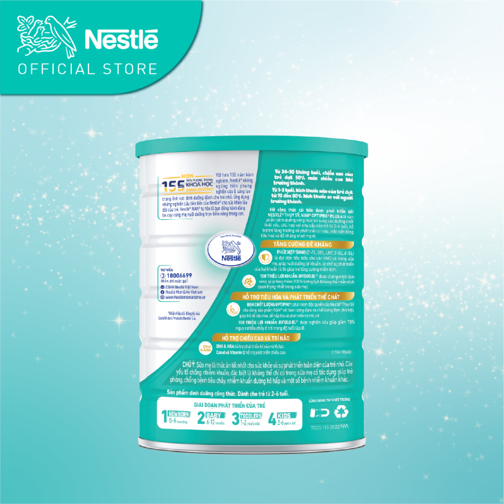 [Tặng Vali Hình Thú] Combo 4 lon Sữa Bột Nestlé NAN OPTIPRO PLUS 4 1500g/lon với 5HMO