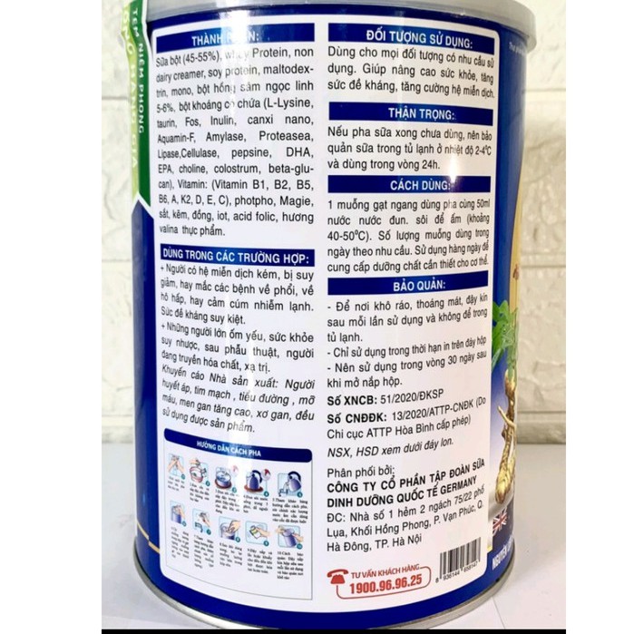 Sữa bột dinh dưỡng  Alphamilk HỒNG SÂM NỌC LINH CANXI NANO MK7