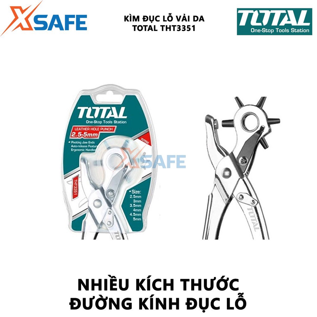 Kìm bấm lỗ TOTAL THT3351 kềm đục lỗ 300g dùng bấm lỗ tròn, lỗ dẹt, lỗ hình oval, bầu dục [XSAFE] - Chính hãng