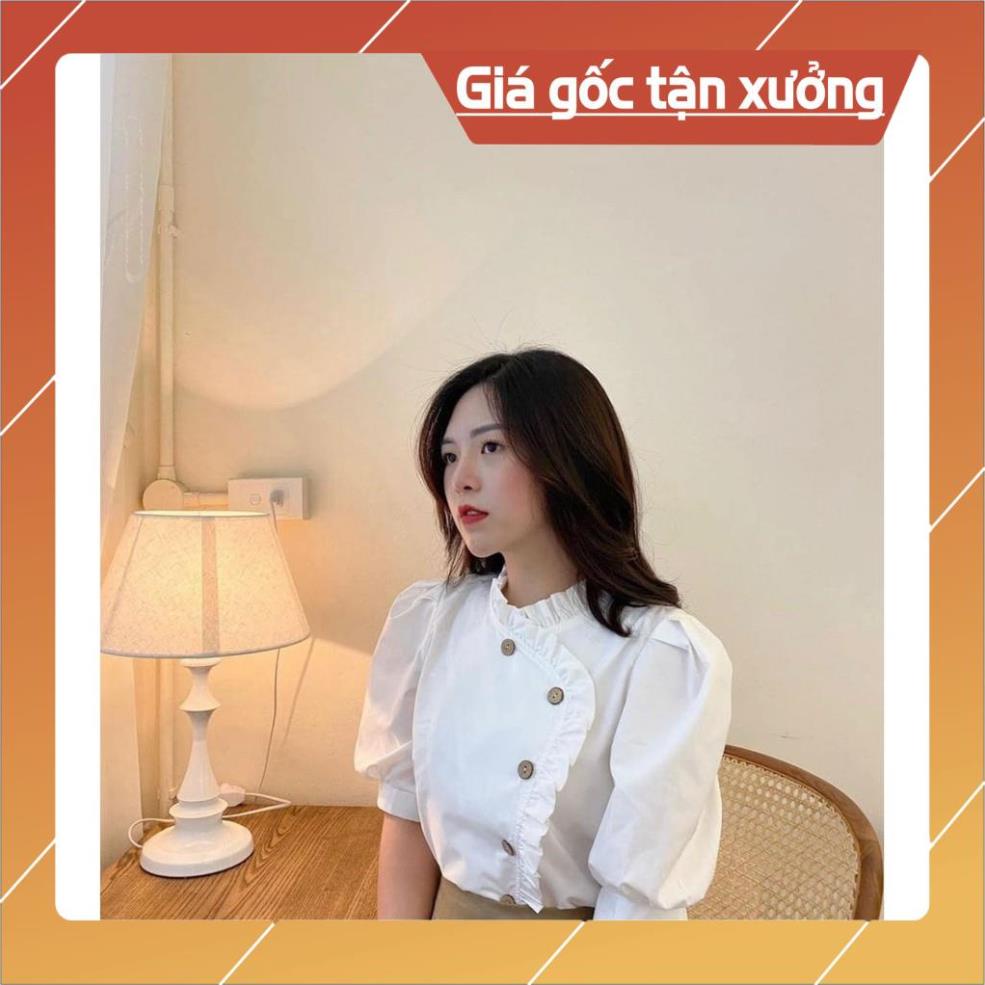 [Hàng Chất Lượng] Áo Cổ Trụ Bèo Nút Gỗ Cài Lệch (TRẮNG) | BigBuy360 - bigbuy360.vn