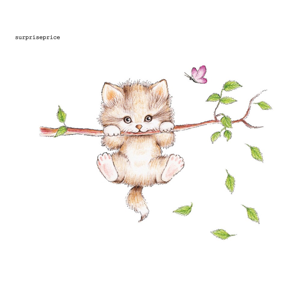 Giấy dán tường trang trí hình mèo hoạt hình dễ thương DIY