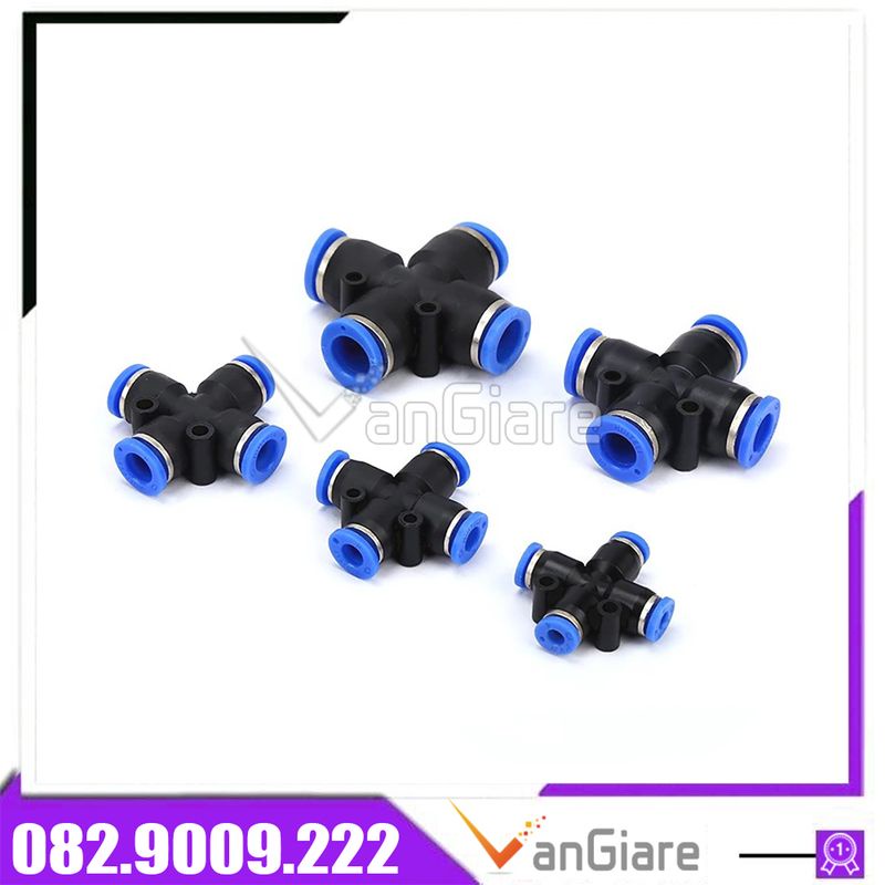 Nối chữ thập chia 4 ngã khí nén PZA ống 4mm 6mm 8mm 10mm 12mm