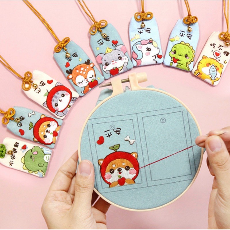 DIY Gói nguyên liệu tự thêu túi thơm Omamori đáng yêu lenmade