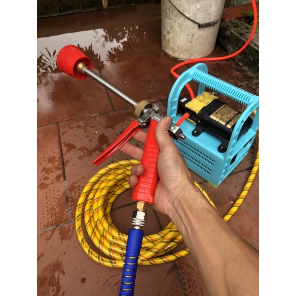 Trọn bộ máy đôi 12v rửa xe gia đình dây áp lực cao