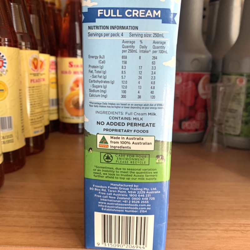 Sữa Tươi Tiệt Trùng Nguyên Kem Australia Own 1Lít