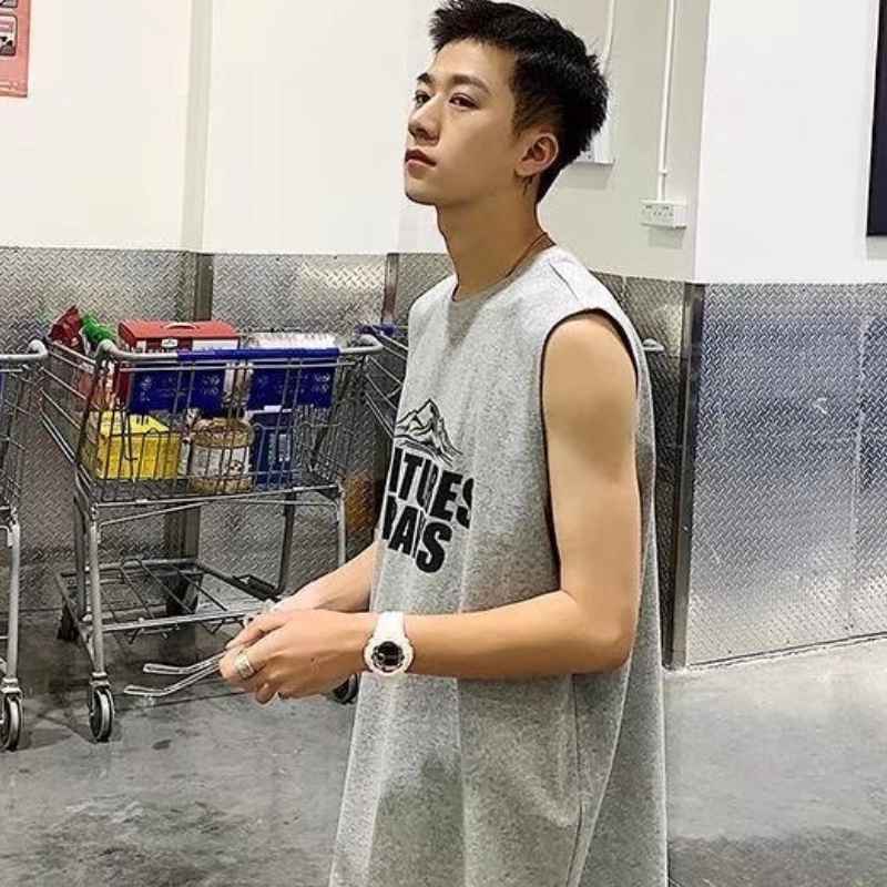 ✦ AFFLIGA ✦Áo Thun Sát Nách Cổ Tròn In Chữ Đơn Giản Thoáng Khí Thời Trang Mùa Hè Phong Cách Hàn Quốc Cho Nam