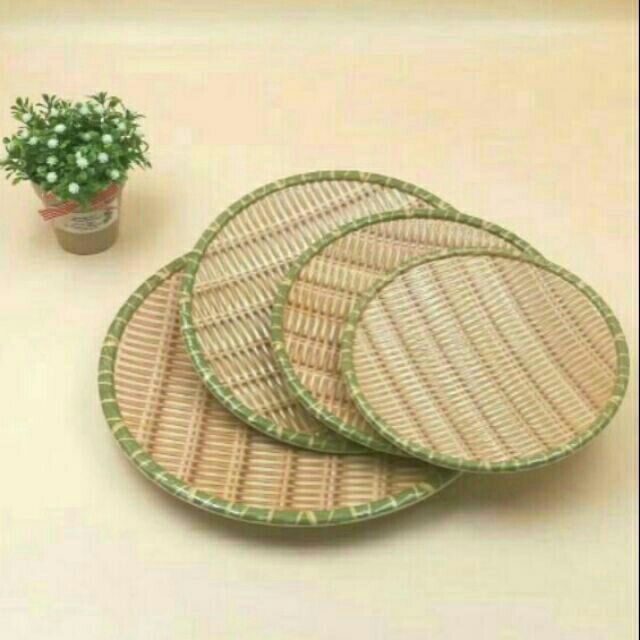 Đĩa phíp giả mây tre đan, nhựa cao cấp giả mây mẹt tre tròn cao cấp đủ size có chân đế để hoa quả bún mẹt