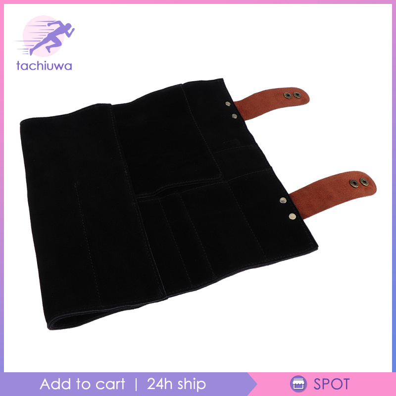 [TACHIUWA]Durable Leather Hair Cutting Scissors Pouch Rolled Bag for Hairdresser Black