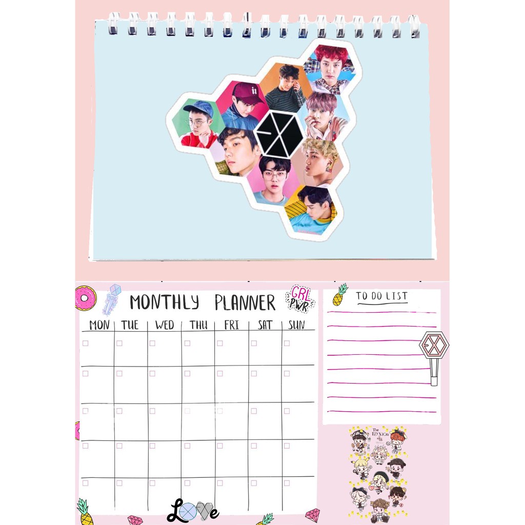 Sổ kế hoạch tháng twice wanna one exo MPI14 Monthly Planner 12 trang