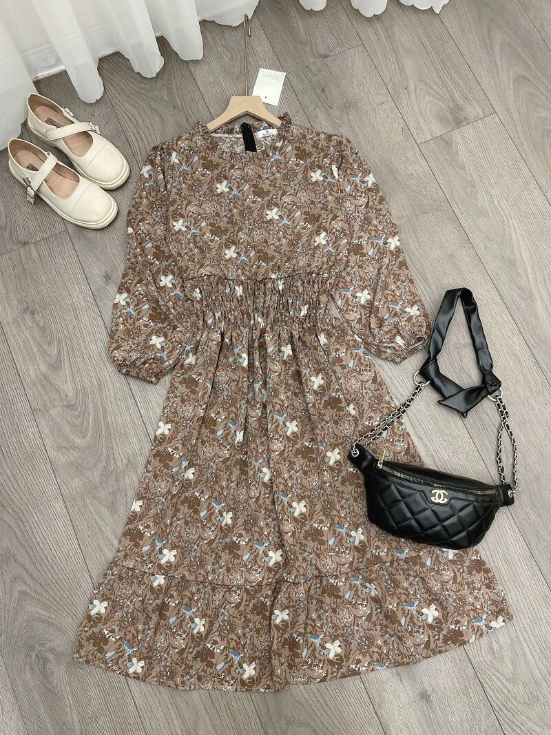 [Mã WASTXINH giảm 10% tối đa 15K đơn 99K] Váy hoa rúm eo cổ tròn vintage | BigBuy360 - bigbuy360.vn