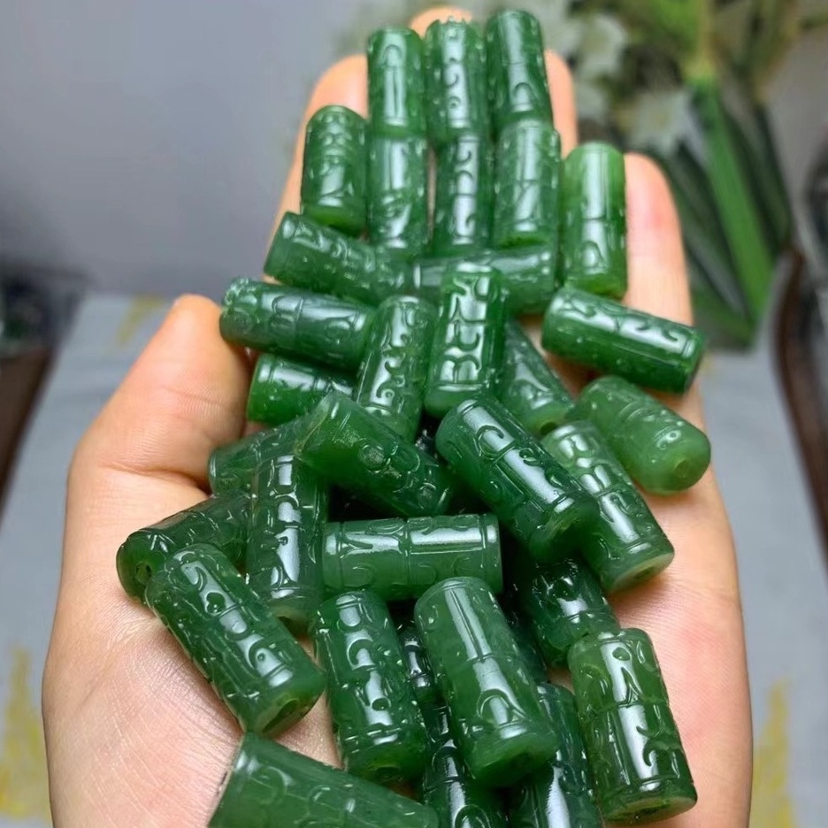 Bingyingge Hetian Azurite Hạt Giấy Cỡ Lớn Màu Xanh Lá Cây Ấm Áp Làm Mặt Dây Chuyền DIY