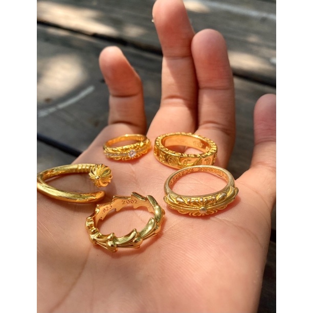 nhẫn chrome hearts bạc 925 nguyên khối mạ vàng 22k