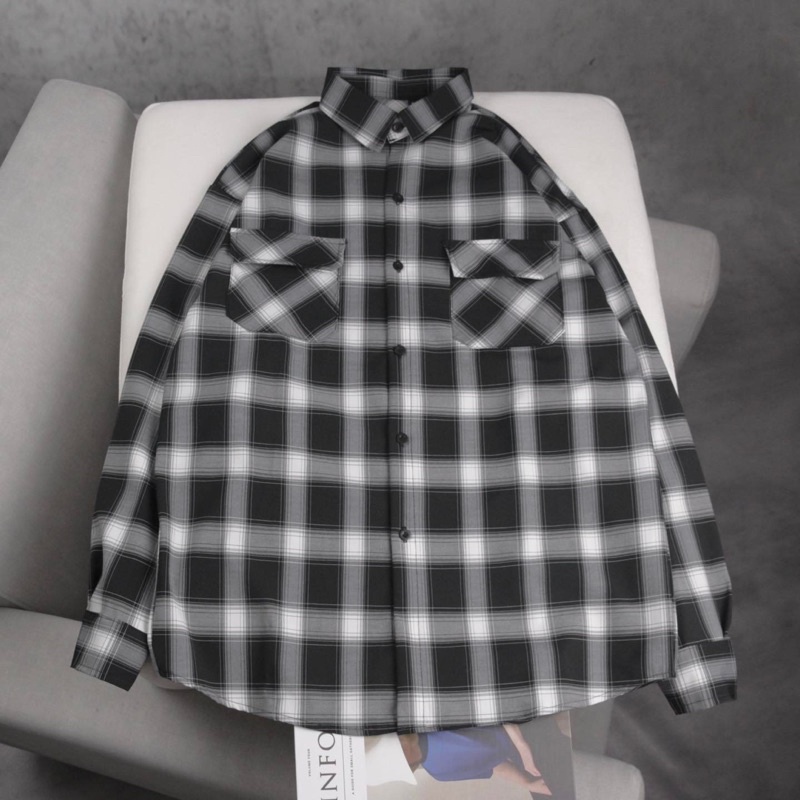 Sơ mi vintage kẻ đen xám trắng 3.1 KPis Clothes giảm giá 50% dáng rộng nam nữ