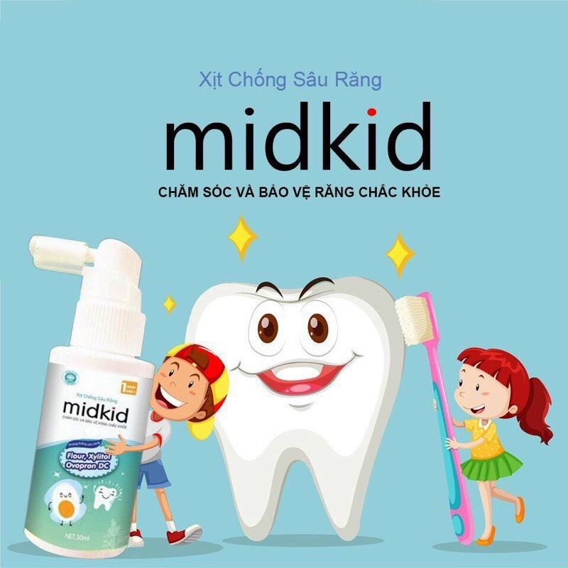 Xịt chống sâu răng cho bé thương hiệu Midkid phù hợp cho trẻ em từ 1 tuổi giúp bảo vệ men răng, ngăn ngừa ố vàng, hà mủn