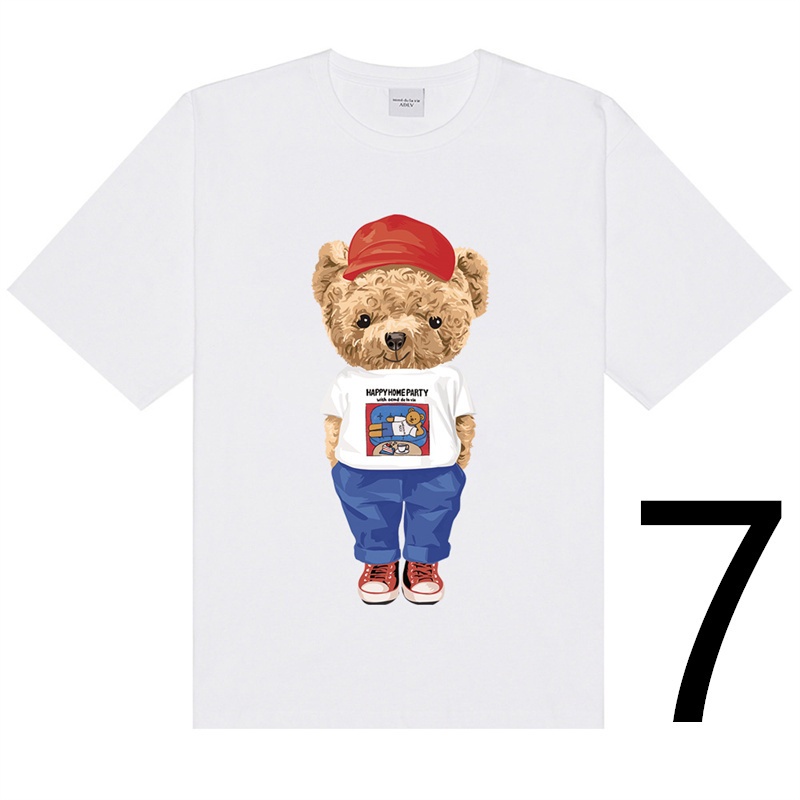 ADLV Áo Thun Cotton Tay Ngắn In Hình Gấu Cổ Điển Thời Trang Thường Ngày Cho Nam Nữ