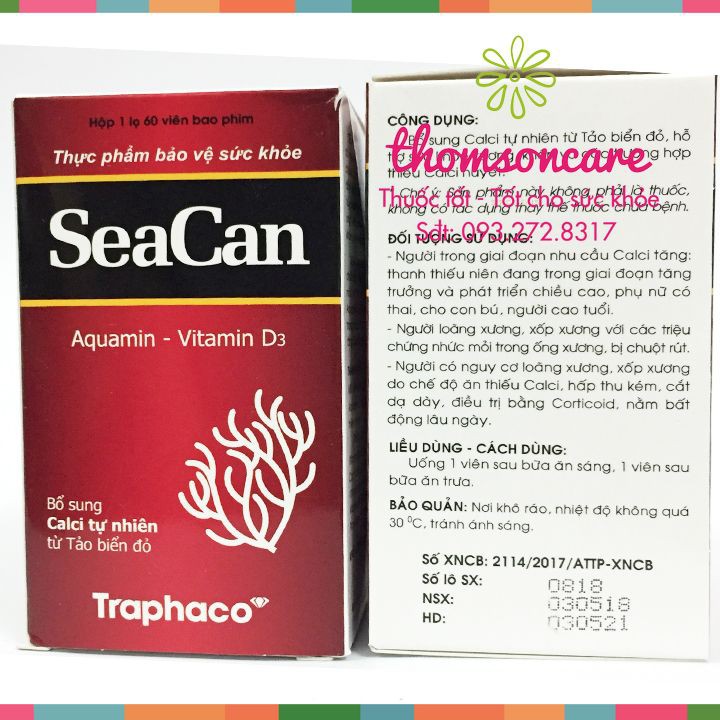 Bổ sung canxi từ tảo biển Seacan - Lọ 60 viên Chính hãng Traphaco | BigBuy360 - bigbuy360.vn