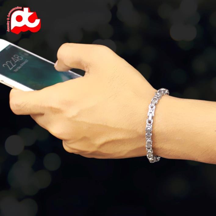 Lắc tay titan nam cao cấp đẹp sang trọng thép không gỉ kiểu ziczac vuông PT JEWELRY kích cỡ 9mm màu trắng PTLTNA78