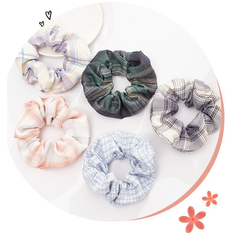 Dây buộc tóc,cột tóc scrunchies kẻ phồng Hàn Quốc nhiều màu_𝐏𝟐𝟕