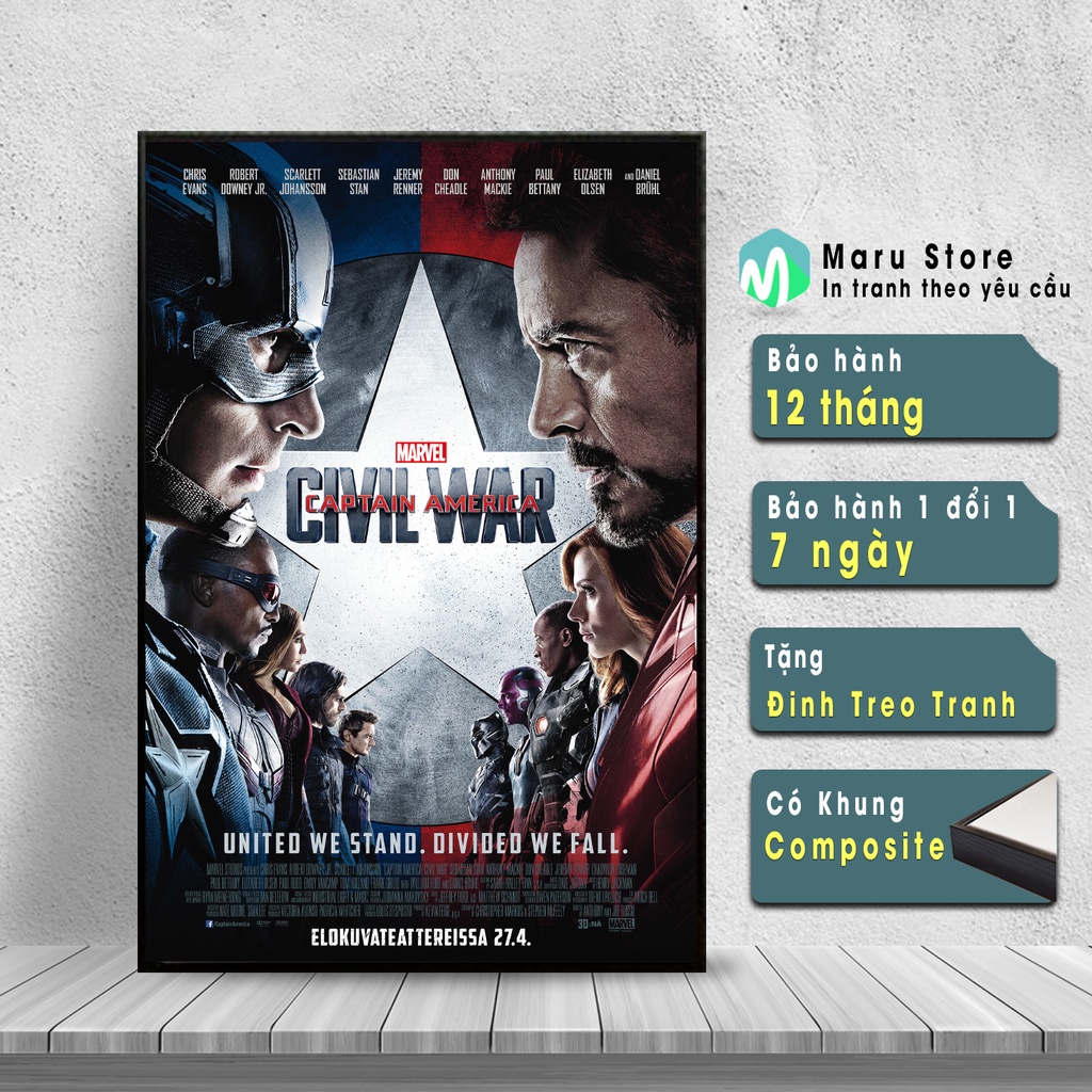 Tranh Marvel Treo Tường Civil War, Phong Cách Poster Trang Trí Rạp Chiếu Phim