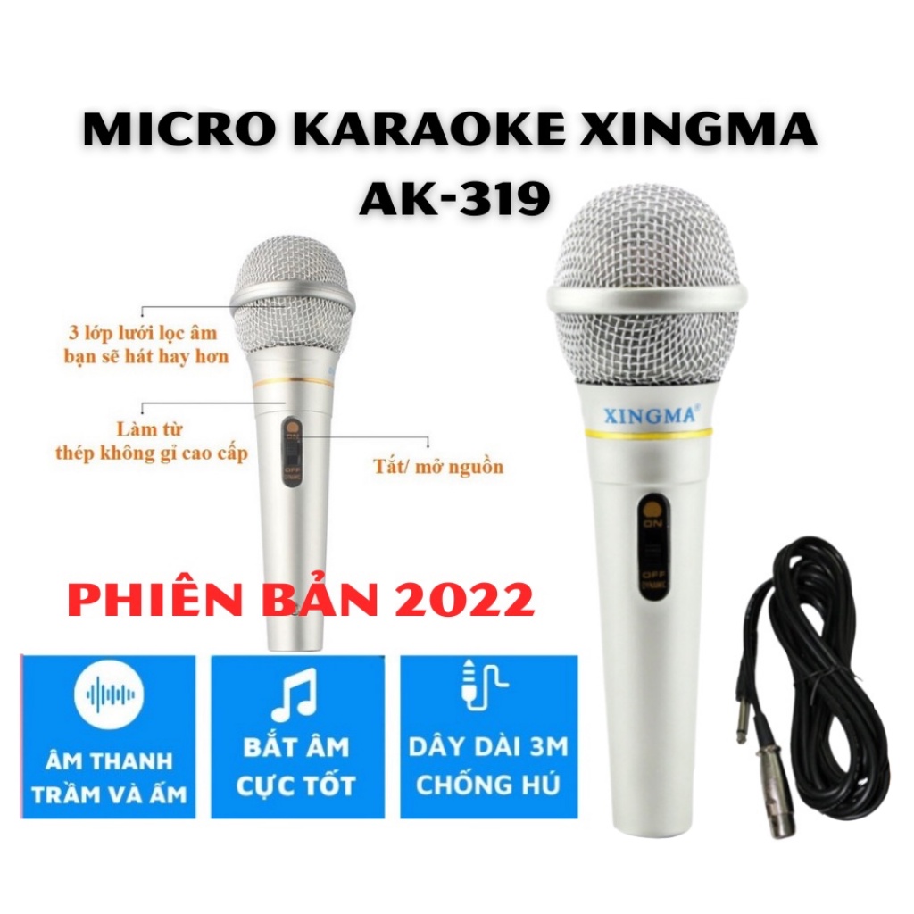 Mic Chống Hú, Chống Rè, Micro Karaoke XINGMA AK-319, Micro Chuyên Nghiệp Có Dây, Micro Hát Karaoke Phòng Thu, Bắt Âm Tốt