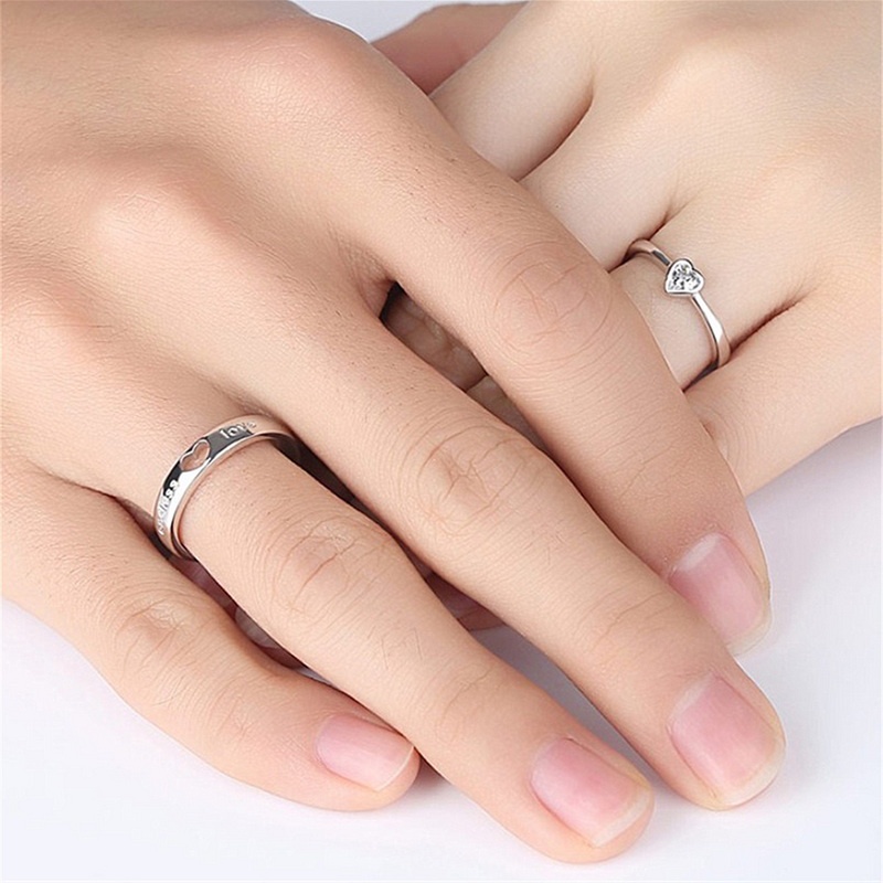 Nhẫn Hở Mạ Bạc Đính Đá Hình Trái Tim Cho Cặp Đôi