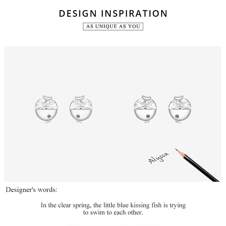 BAMOER Bông Tai Xi BạC 925 Hình Cá Đính Đá Pha Lê