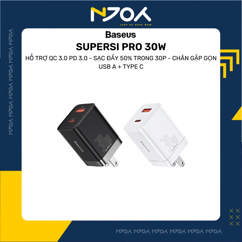 Củ Sạc Nhanh Siêu Nhỏ Baseus 30w Chân Gập 2 Cổng USB / Type C Hỗ Trợ Qc 3.0 Pd Cho Điện Thoại Máy Tính Bảng Njoyshop