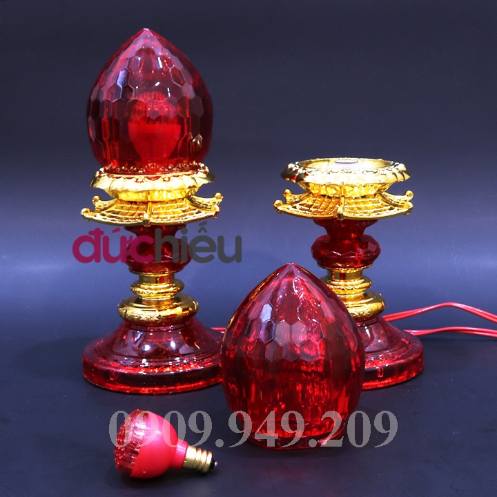 Bộ 2 đèn trái đào để bàn thờ cúng trang trí gia tiên, tết – Đức Hiếu Shop