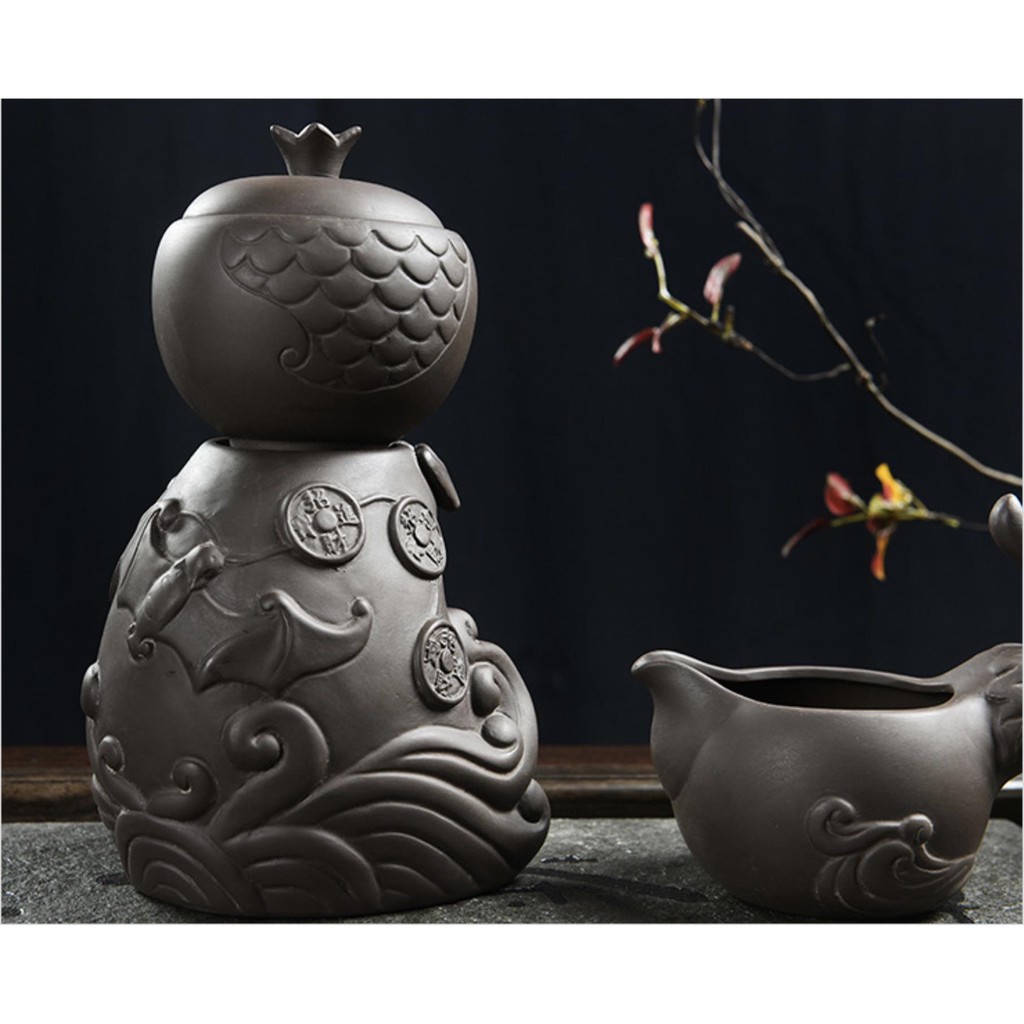 Bộ ấm trà đạo Fushou Sandou phong cách Nhật Bản bằng gốm cao cấp