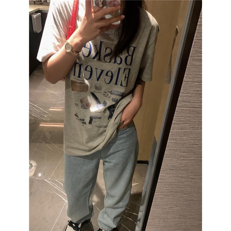 Áo Thun Cotton Nguyên Chất Cổ Tròn Dáng Rộng In Chữ 50494